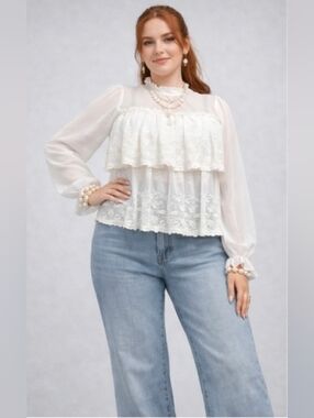 Francesca's | Romantic Lace Tiered Blouse | XL | Elegant Statement | NWT
